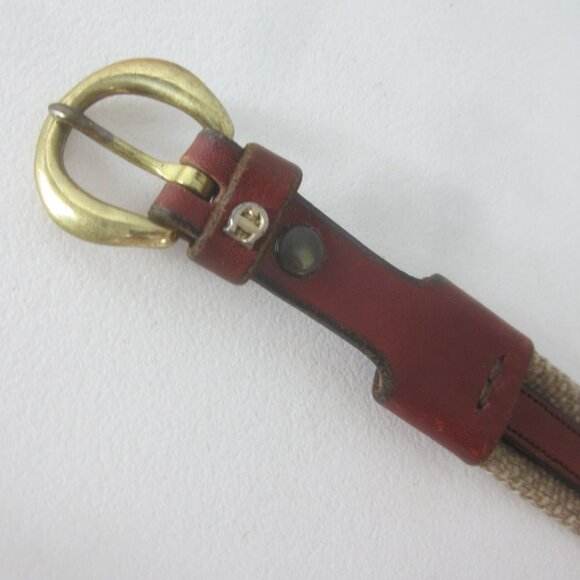 Etienne Aigner Belt 30 Beige Woven Brown Leather Trim Belt 28\